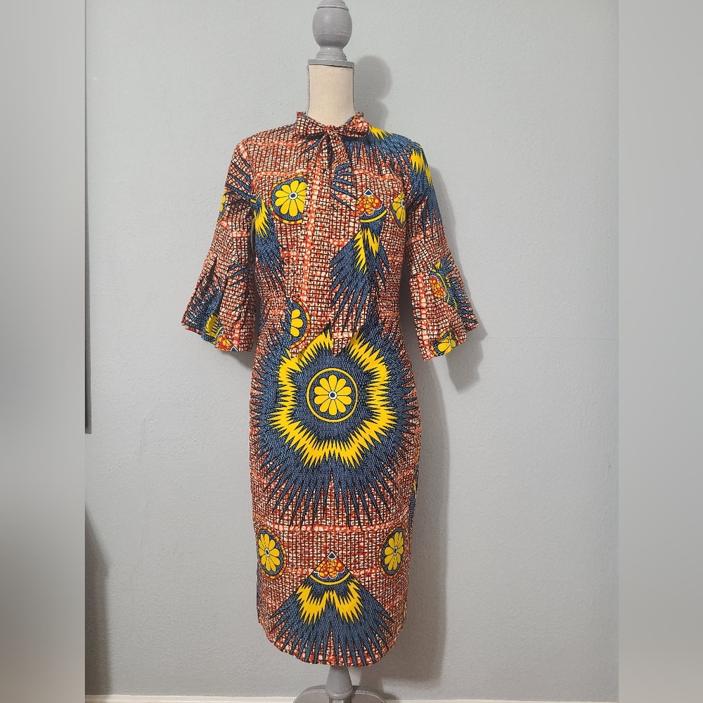African Print Bell Sleeve‎ Dress Size Large